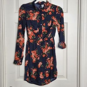 Divided Floral Long Sleeve Mini Dress Size 2